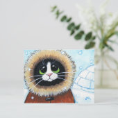 Eskimo Cat et Igloo | Carte postale Animal Art (Debout devant)