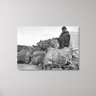 Eskimo Fur Dealer in Nome, Alaska-foto Canvas Afdruk