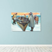 Eskimos Lancering Whaling Boat Canvas Afdruk (Insitu (Houten vloer))