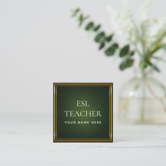 ESL Docent Engels Instructeur Green Chalkboard Vierkante Visitekaartje (Staand voorkant)