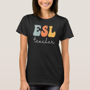 Esl Leraar Retro Groovy Vintage Gelukkige Eerste D T-shirt