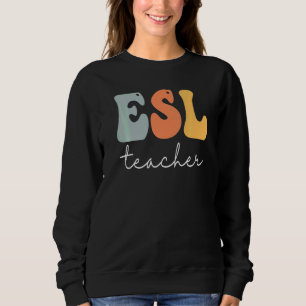 Esl Leraar Retro Groovy Vintage Gelukkige Eerste D Trui