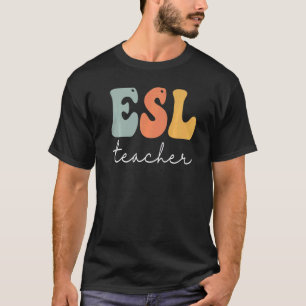 ESL Leraar Retro Groovy Vintage Happy First Day O T-shirt