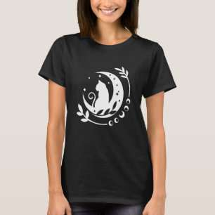 Esoterische spirituele kat maan lijn t-shirt