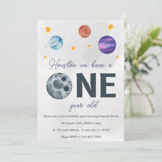 Espace 1 an Anniversaire Fête Invitation (Debout devant)