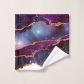 Espace bleu et violet et étoiles avec ruban or (Gant de toilette)