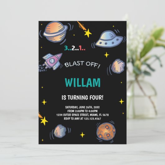 Espace extra-atmosphérique Invitations d'anniversa (Debout devant)