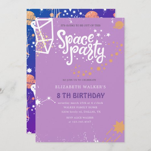 Espace | Invitation d'anniversaire (Devant / Derrière)