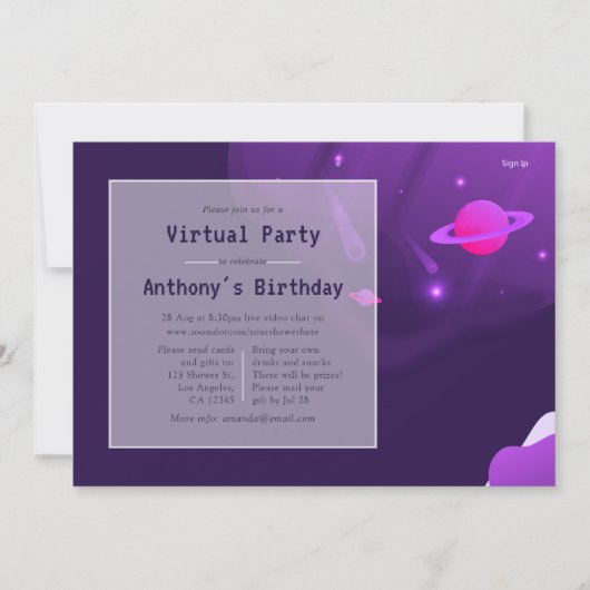 Espace Réalité virtuelle Invitation de fête d'anni (Devant)