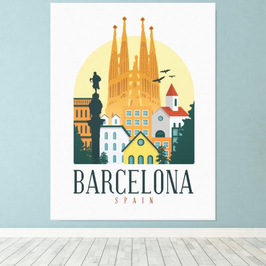 Espagne Barcelone Skyline toile étirée Impression (Insitu (Plancher de Bois))