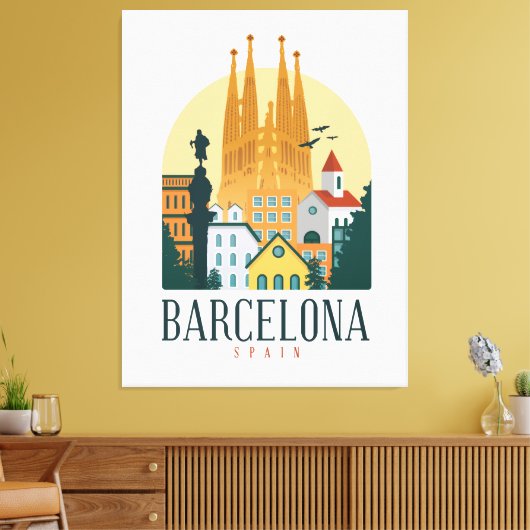 Espagne Barcelone Skyline toile étirée Impression (Insitu(Salon))