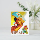 Espagne, femme derrière fan, carte postale voyage (Debout devant)