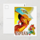 Espagne, femme derrière fan, carte postale voyage (Devant / Derrière)