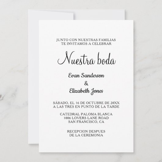 espagnol blanc de boda invitations de mariage (Devant)