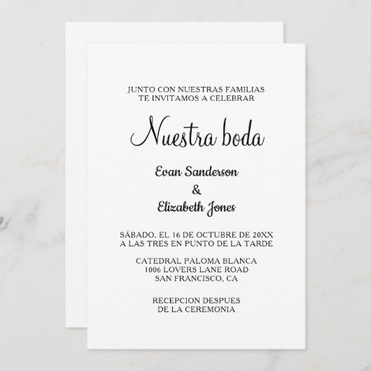 espagnol blanc de boda invitations de mariage (Devant / Derrière)
