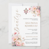 Espagnol Boho Floral Girl Baptism Invitation (Devant)