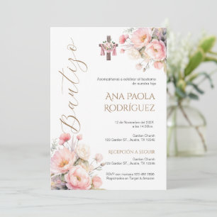 Espagnol Boho Floral Girl Baptism Invitation