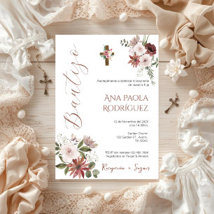 Espagnol Boho Floral Girl Baptism Invitation