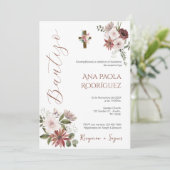 Espagnol Boho Floral Girl Baptism Invitation (Debout devant)
