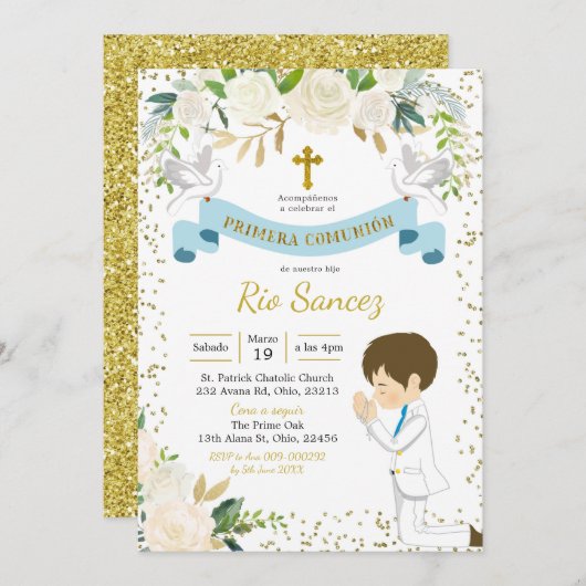 Espagnol Boy First Holy Communion Invitation (Devant / Derrière)