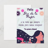 Espagnol - Carte de Fête des Femmes à sa mère, (Devant / Derrière)