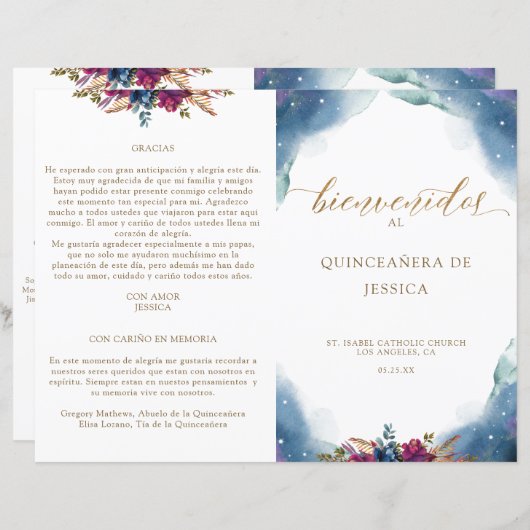 Espagnol Celestial Starry Quinceañera Programme de (Devant / Derrière)
