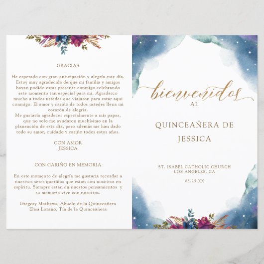Espagnol Celestial Starry Quinceañera Programme de (Devant)