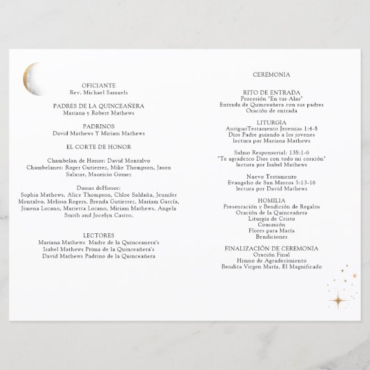 Espagnol, Elegant Celestial Quinceañera Programme (Dos)