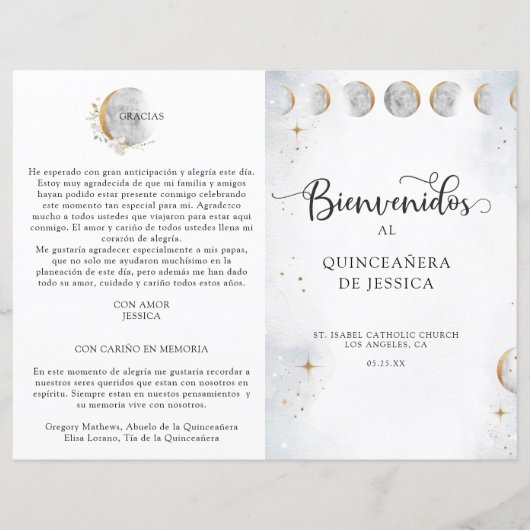 Espagnol, Elegant Celestial Quinceañera Programme (Devant)