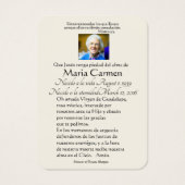 Espagnol Guadalupe Marie Prière funéraire Carte Sa (Dos)