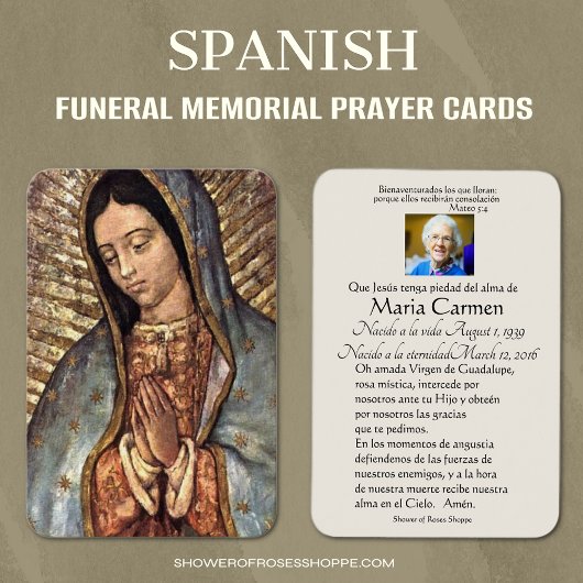 Espagnol Guadalupe Marie Prière funéraire Carte Sa