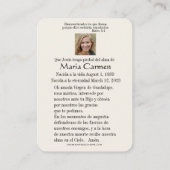 Espagnol Guadalupe Marie Prière funéraire Carte Sa (Dos)