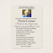 Espagnol Guadalupe Marie Prière funéraire Carte Sa (Dos)