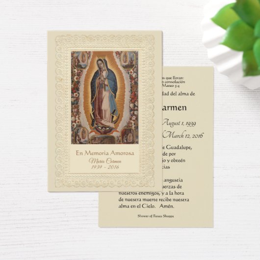 Espagnol Guadalupe Marie Prière funéraire Carte Sa (Bureau)
