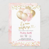 Espagnol Pink Blush Balloon Sorpresa Invitation