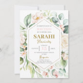 Espagnol rose floral Baptême fille invitation (Devant)