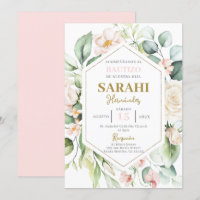 Espagnol rose floral Baptême fille invitation