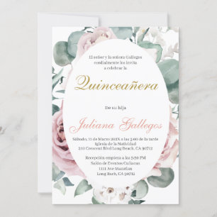 Espagnol rose Floral Quinceanera invitation