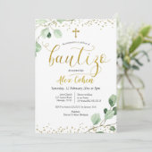 Espagnol vert Boy Bautizo Invitation Invitation (Debout devant)