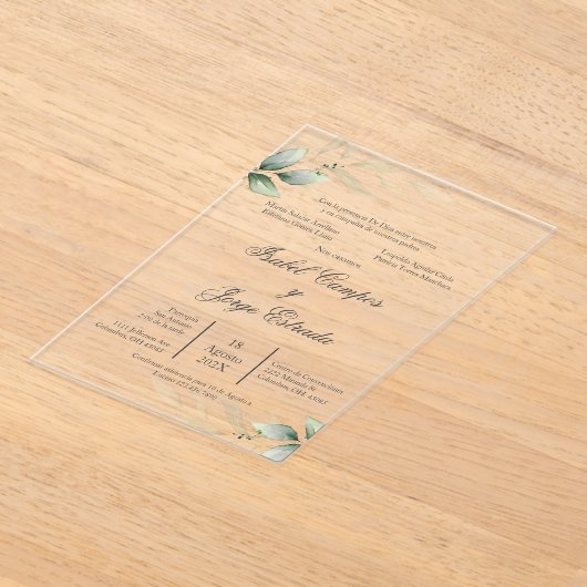 Espagnol vert Mariage acrylique Invitation (Poser)