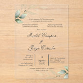 Espagnol vert Mariage acrylique Invitation (Recto)