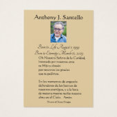 Espagnol Vierge Marie Prière funéraire Carte Saint (Dos)