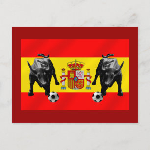 España La Furia Roja futbol Toro Vlag van Spanje Briefkaart