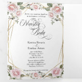 Español Engels Rosas Blush Roze Rozen Drieluik Uitnodiging (Binnenzijde eerst)