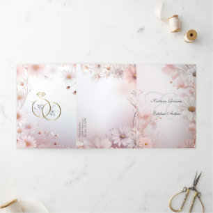 Español Engels Roze Daisies Margaritas Rosas Drieluik Uitnodiging