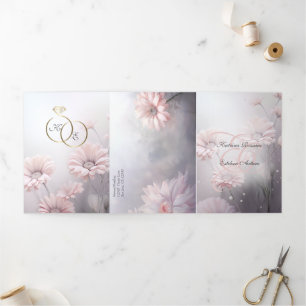 Español Engels Roze Daisies Margaritas Rosas Drieluik Uitnodiging