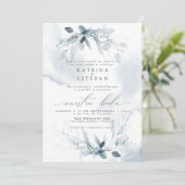 Español Huwelijk Rustiek Stoffig Blauw Blauw Blad Kaart (Staand voorkant)