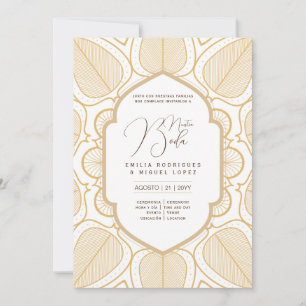 Espanol Invitación Boda Elegant White Gold Kaart