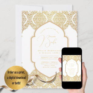 Espanol Invitación Boda Elegant White Gold Wedding Kaart