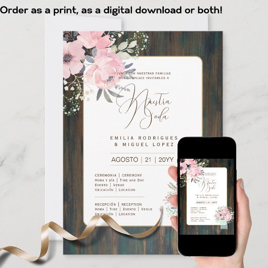 Espanol Invitación de Boda Floral Wedding Rustic I Kaart